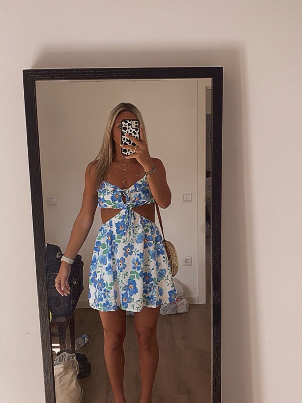 Abercrombie & Fitch Blue and White Floral Cutout Mini Dress